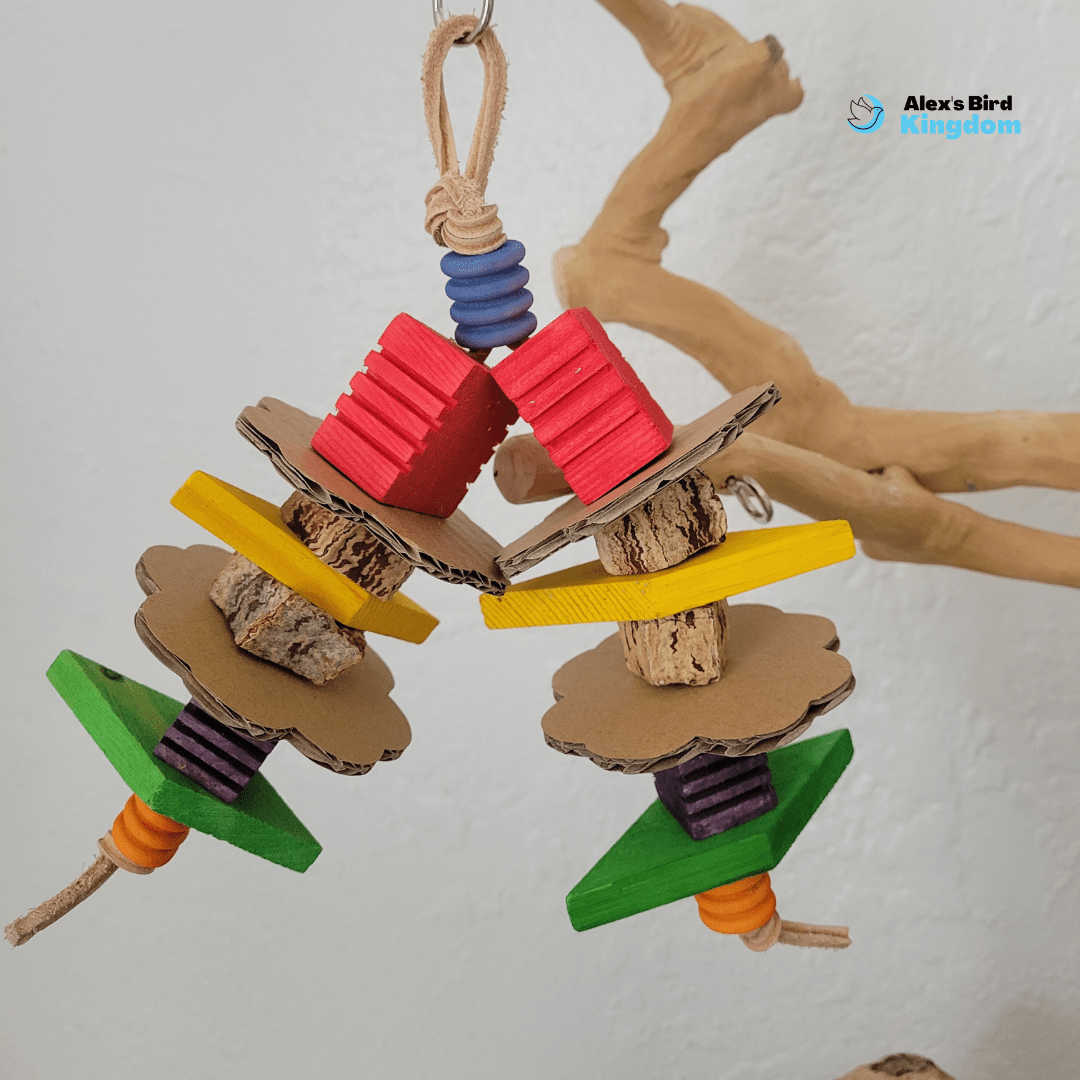 Shreddable bird toy for conures and senegals – colorful and bird-safe