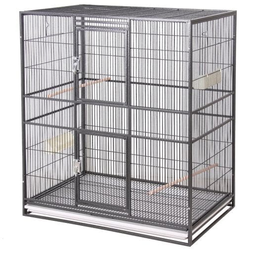 flight cage with stand and double front doors, spacious for small to medium pet birds.