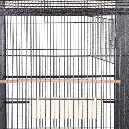 flight cage with stand and double front doors, spacious for small to medium pet birds.
