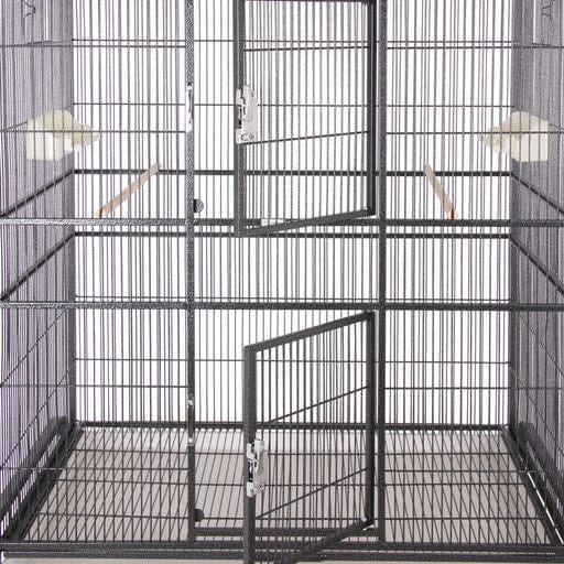 flight cage with stand and double front doors, spacious for small to medium pet birds.