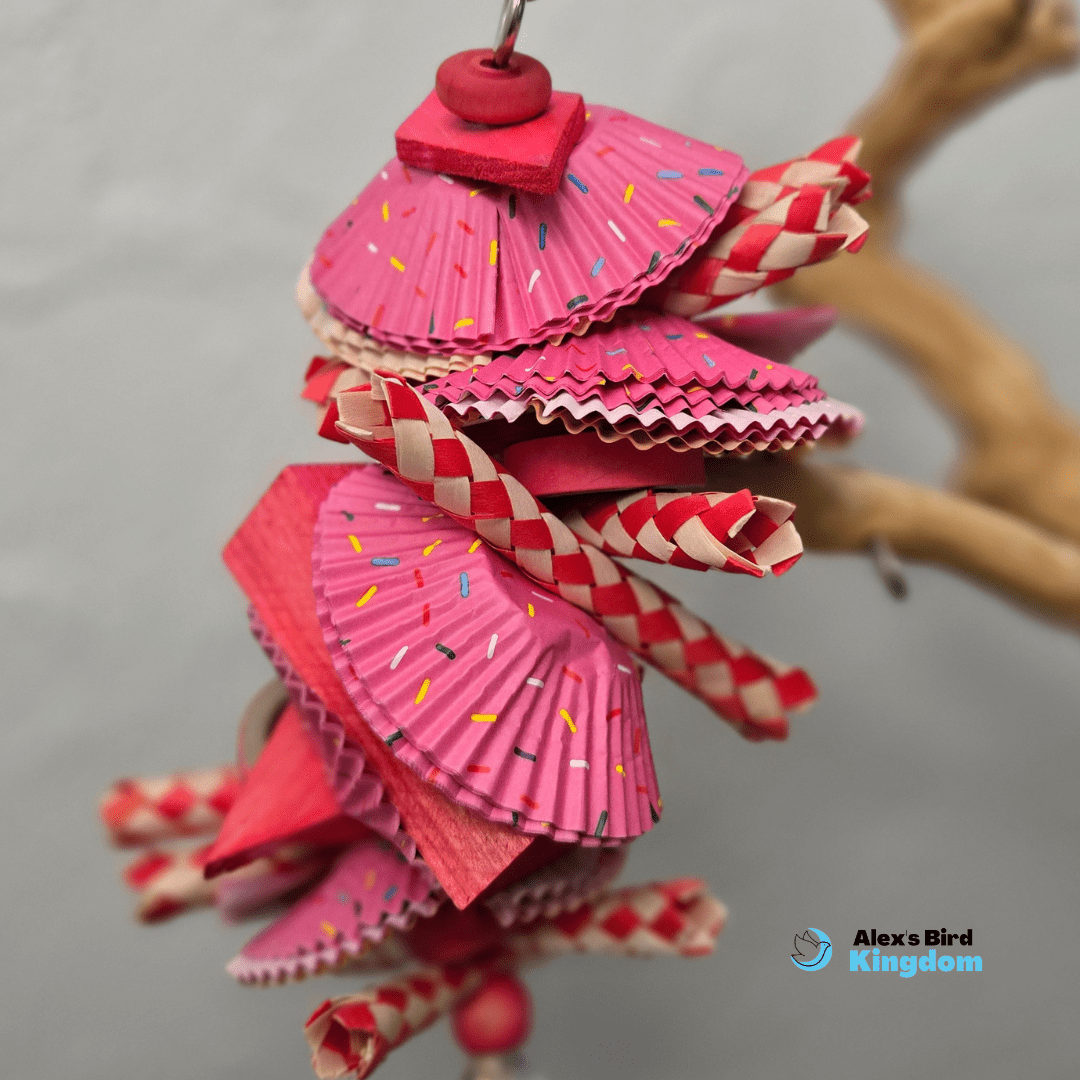 Shreddable bird toy for macaws, cockatoos, and African greys