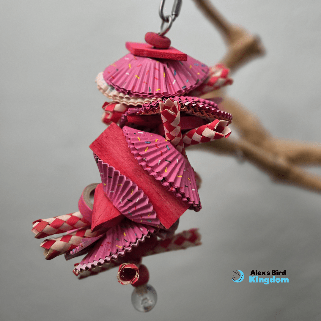 Shreddable bird toy for macaws, cockatoos, and African greys