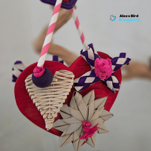 Alex's Bird Kingdom Hearts & Chews Bird Toy – Handmade Toy for Medium Birds